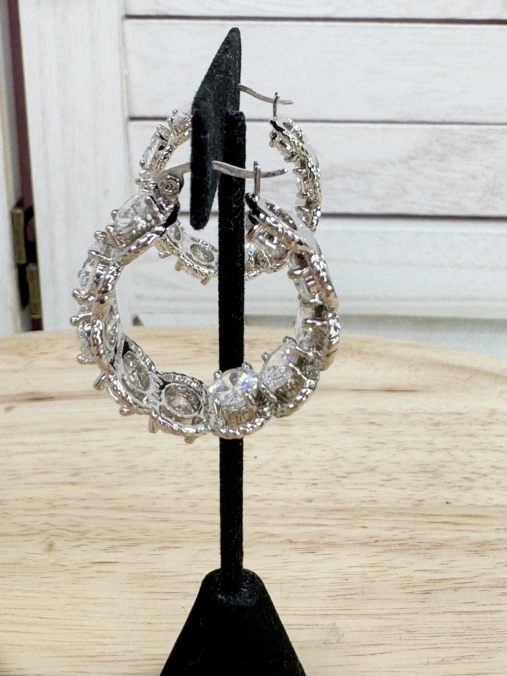 QVC Chunky Rhinestone Silver Tone Hoop Earrings Large Sparkly Classic - Picture 3 of 11